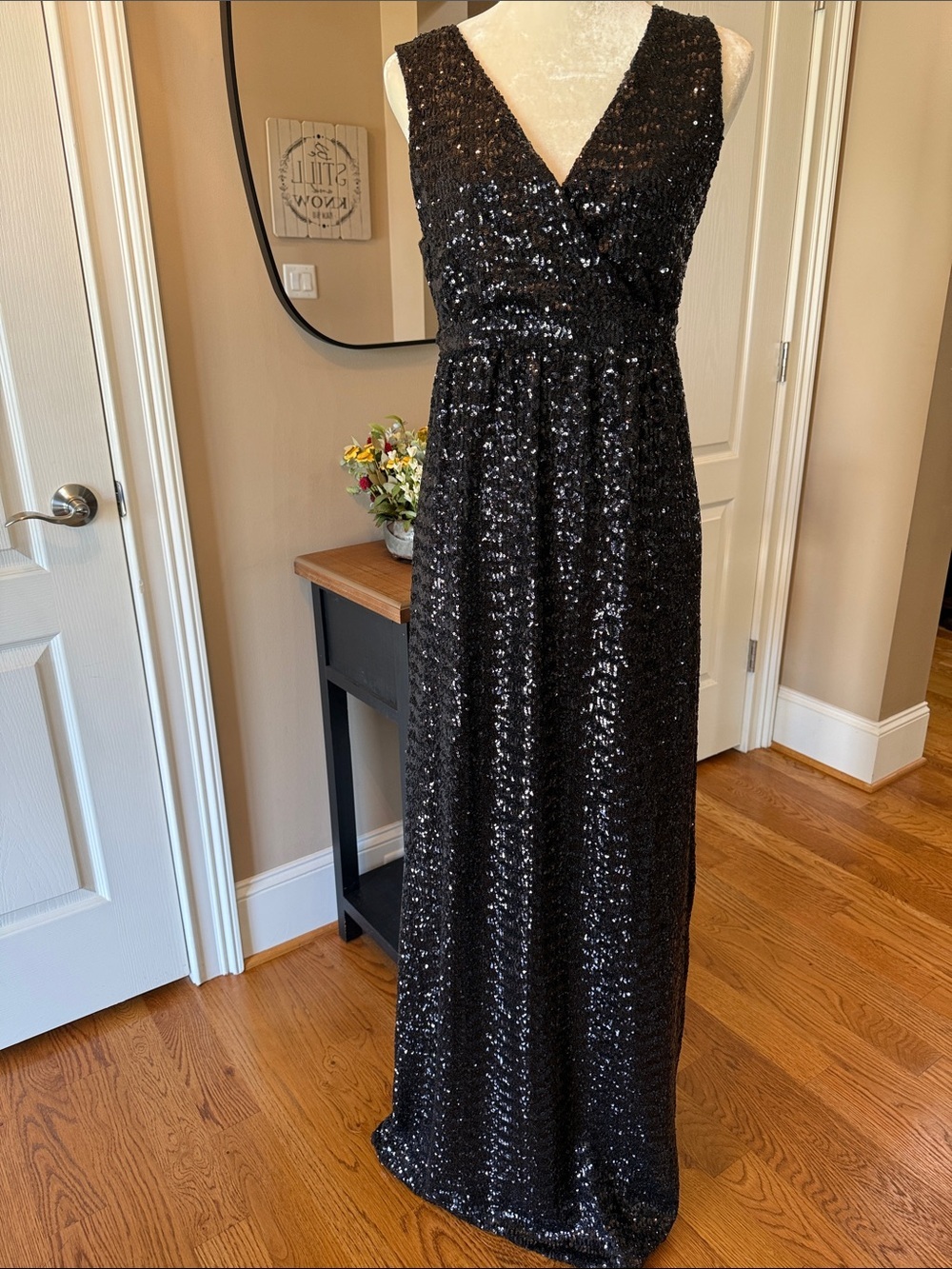 PinkBlush Maternity Black Sequin Maxi Gown Formal Evening Dress Size Large